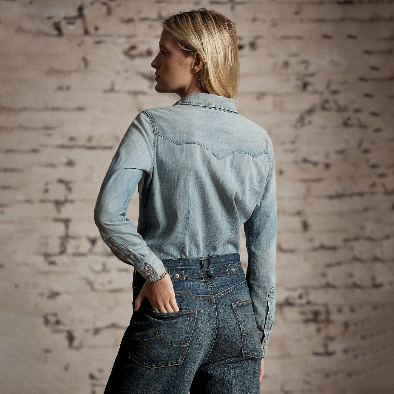 RRL by Ralph Lauren Womens Indigo Denim Western Shirt Medium Wash - The Sporting Lodge