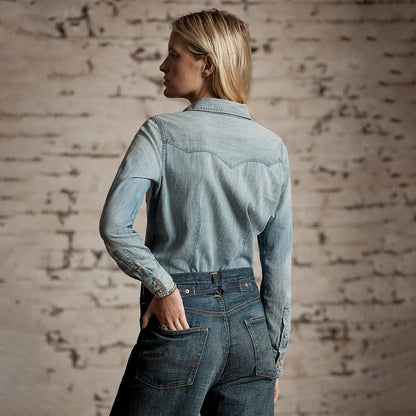 RRL by Ralph Lauren Womens Indigo Denim Western Shirt Medium Wash - The Sporting Lodge