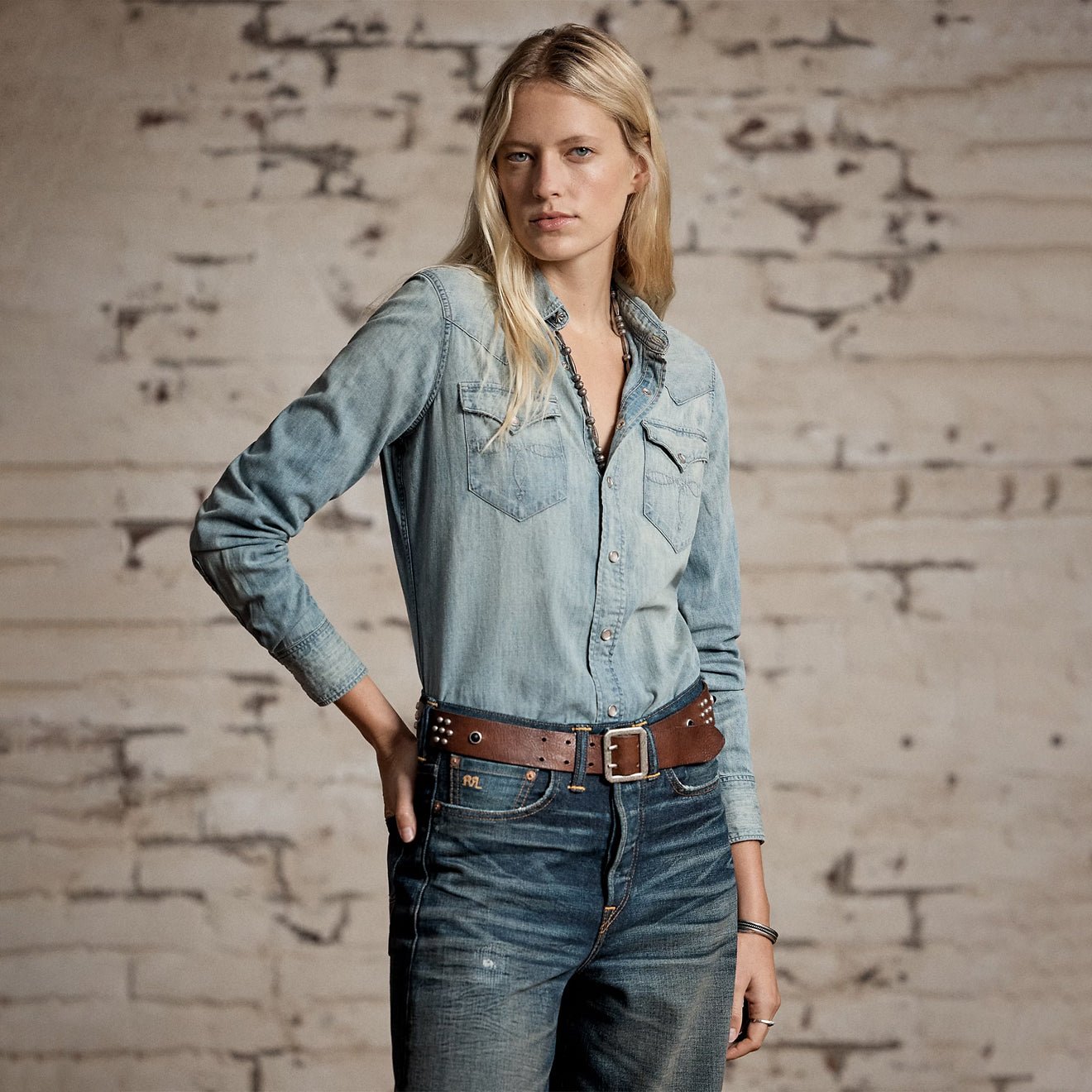 RRL by Ralph Lauren Womens Indigo Denim Western Shirt Medium Wash - The Sporting Lodge
