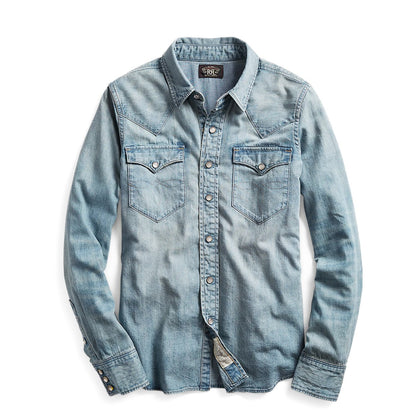 RRL by Ralph Lauren Womens Indigo Denim Western Shirt Medium Wash - The Sporting Lodge