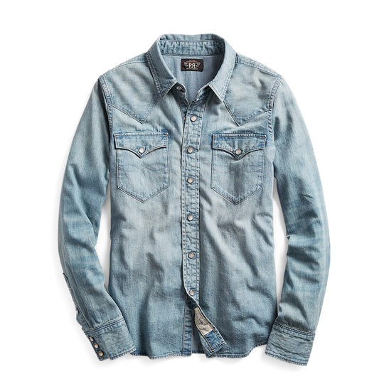 RRL by Ralph Lauren Womens Indigo Denim Western Shirt Medium Wash - The Sporting Lodge