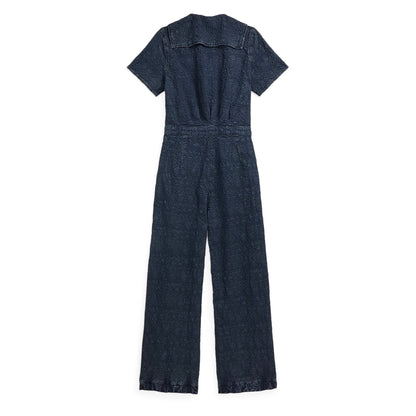 RRL by Ralph Lauren Womens Indigo Jacquard Jumpsuit Dark Indigo