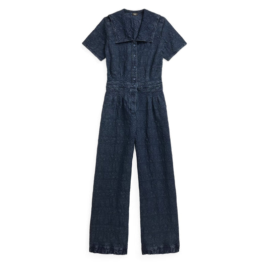 RRL by Ralph Lauren Womens Indigo Jacquard Jumpsuit Dark Indigo - The Sporting Lodge