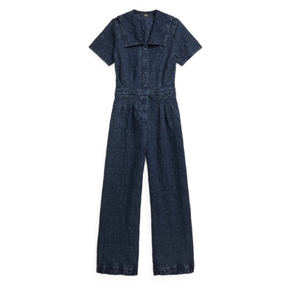 RRL by Ralph Lauren Womens Indigo Jacquard Jumpsuit Dark Indigo