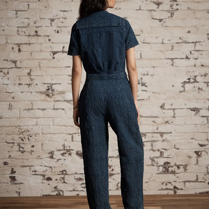 RRL by Ralph Lauren Womens Indigo Jacquard Jumpsuit Dark Indigo