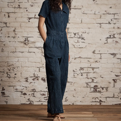 RRL by Ralph Lauren Womens Indigo Jacquard Jumpsuit Dark Indigo