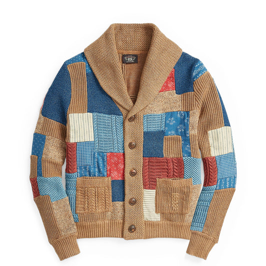 RRL by Ralph Lauren Womens Indigo Patchwork Shawl-Collar Cardigan Brown Multi - The Sporting Lodge