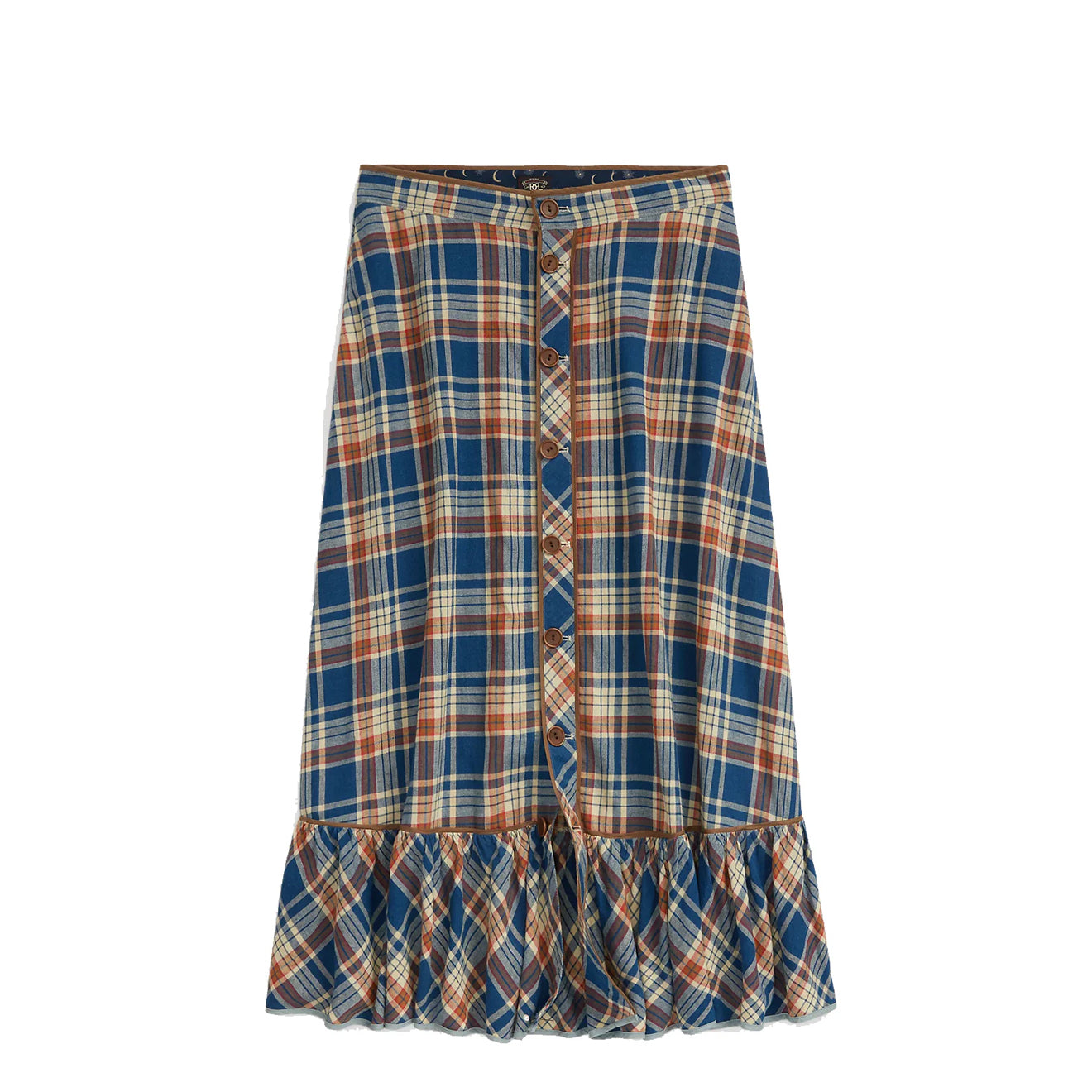 RRL by Ralph Lauren Womens Indigo Plaid Cotton-Linen Skirt Indigo/Multi - The Sporting Lodge