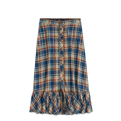 RRL by Ralph Lauren Womens Indigo Plaid Cotton-Linen Skirt Indigo/Multi - The Sporting Lodge