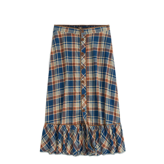 RRL by Ralph Lauren Womens Indigo Plaid Cotton-Linen Skirt Indigo/Multi - The Sporting Lodge