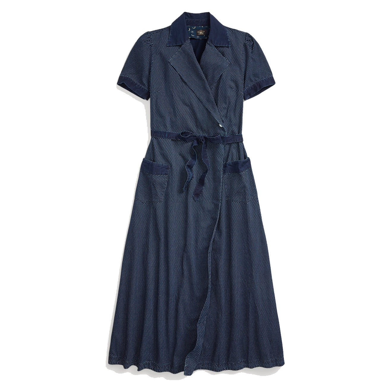 RRL by Ralph Lauren Womens Indigo Polka-Dot Cotton Wrap Dress Dark Indigo - The Sporting Lodge