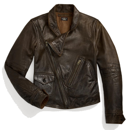 RRL by Ralph Lauren Womens Leather Moto Jacket Dark Sepia - The Sporting Lodge