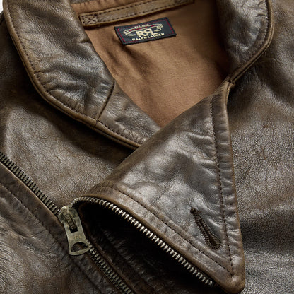 RRL by Ralph Lauren Womens Leather Moto Jacket Dark Sepia - The Sporting Lodge