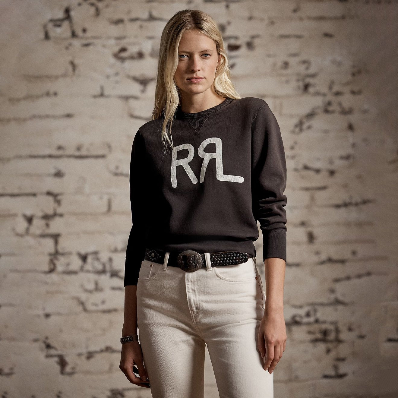 RRL by Ralph Lauren Womens Logo Cotton-Blend Fleece Sweatshirt