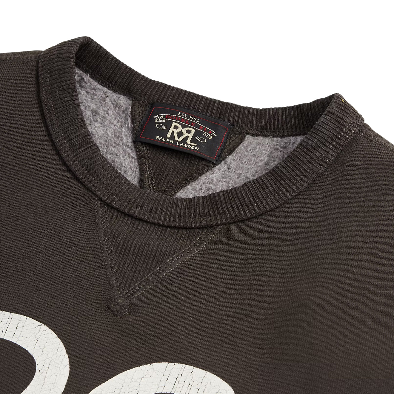 RRL by Ralph Lauren Womens Logo Cotton-Blend Fleece Sweatshirt Faded Black / White - The Sporting Lodge