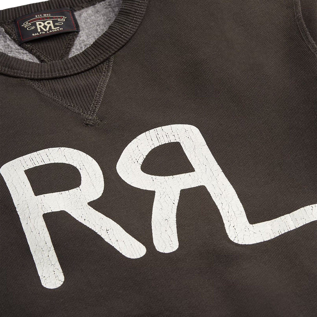 RRL by Ralph Lauren Womens Logo Cotton-Blend Fleece Sweatshirt Faded Black / White - The Sporting Lodge