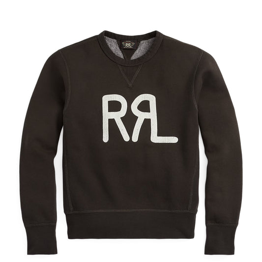 RRL by Ralph Lauren Womens Logo Cotton-Blend Fleece Sweatshirt Faded Black / White - The Sporting Lodge