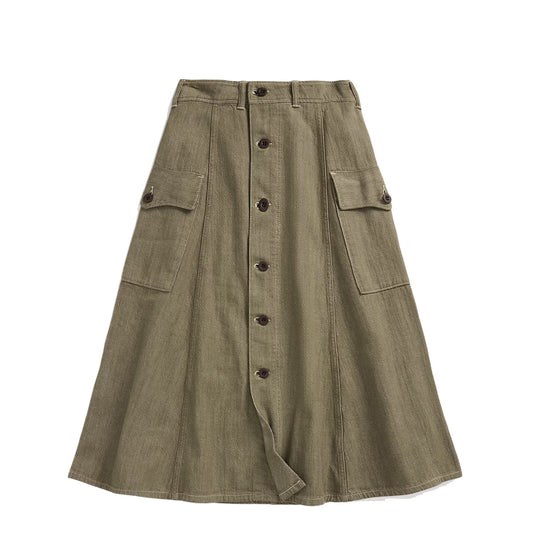 RRL by Ralph Lauren Womens Olive Slub Denim Skirt Olive