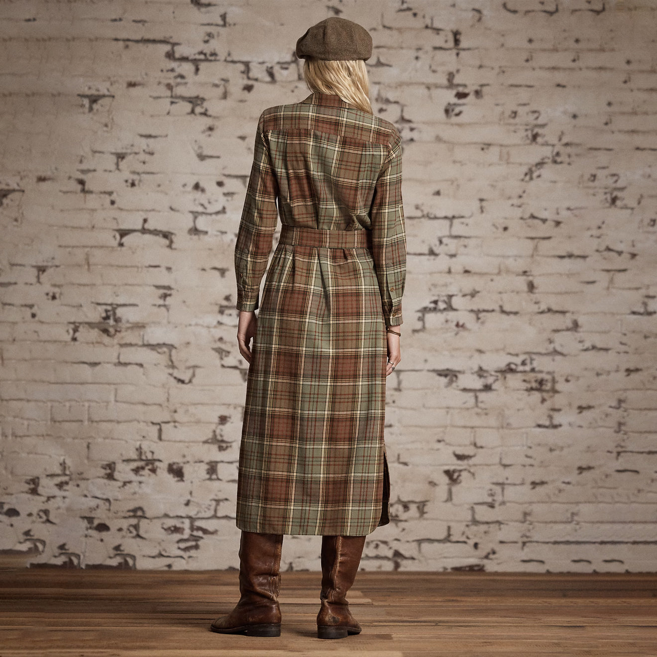 RRL by Ralph Lauren Womens Plaid Cotton Twill Shirtdress Green/Sage/Multi