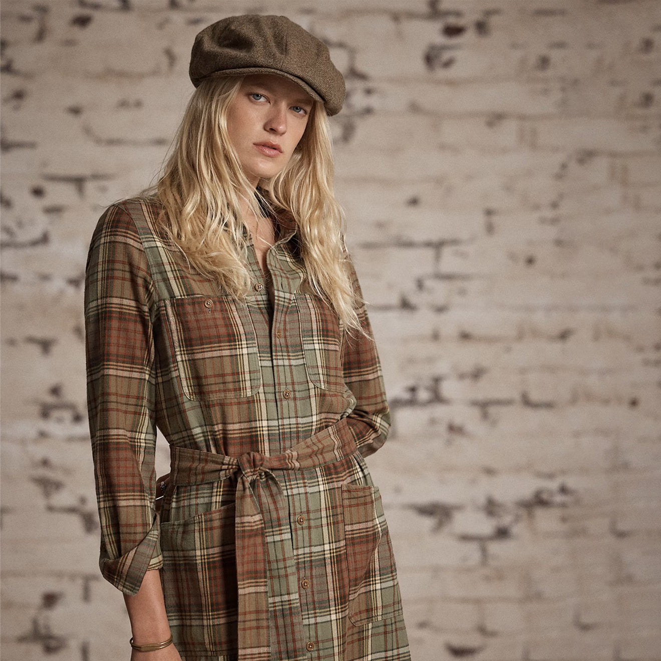 RRL by Ralph Lauren Womens Plaid Cotton Twill Shirtdress Green/Sage/Multi