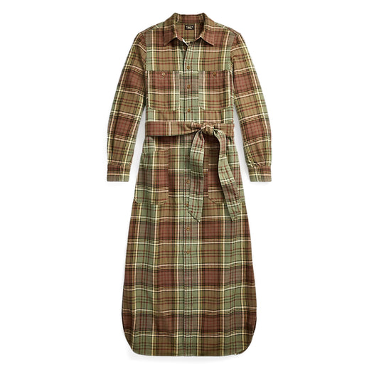 RRL by Ralph Lauren Womens Plaid Cotton Twill Shirtdress Green/Sage/Multi