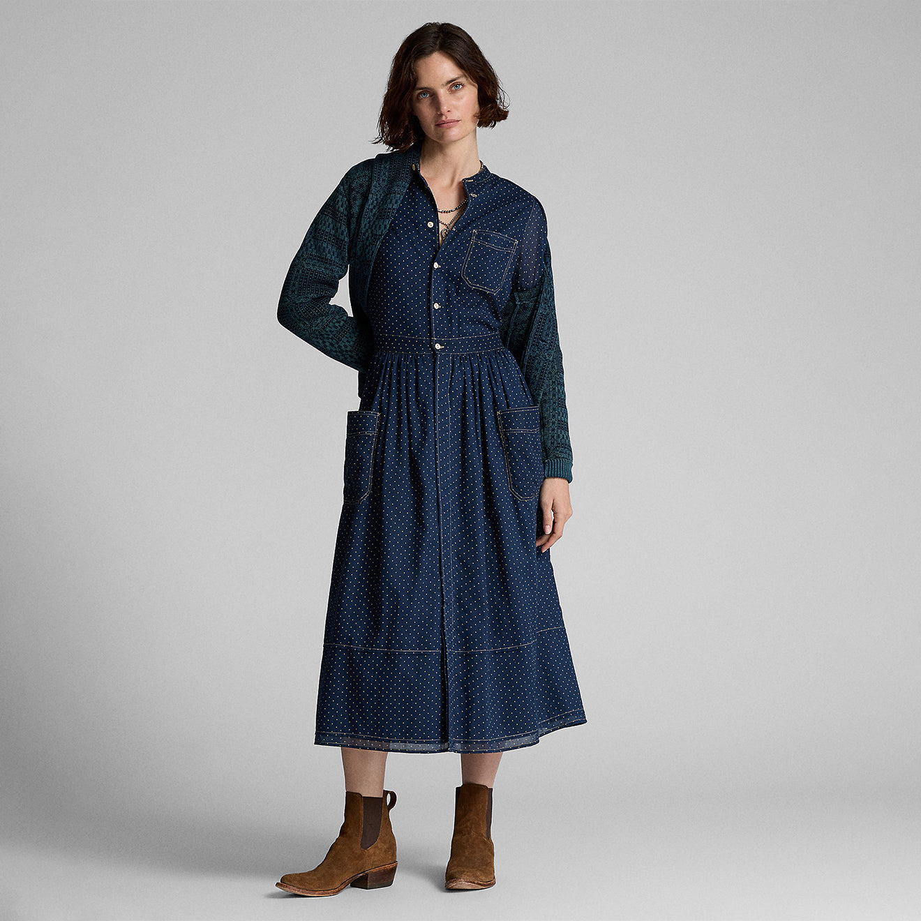 RRL by Ralph Lauren Womens Polka-Dot-Print Cotton Voile Dress Dark Indigo - The Sporting Lodge