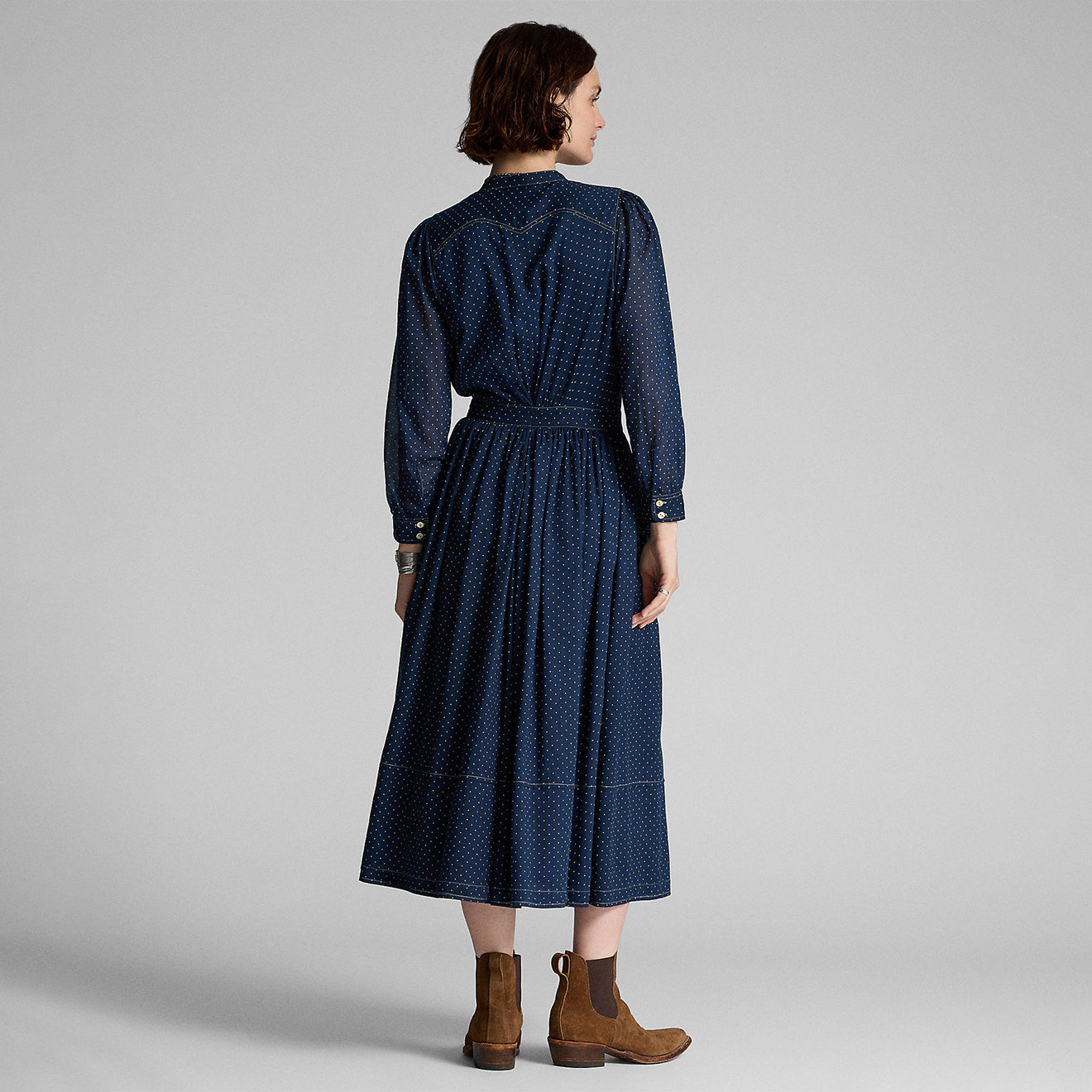 RRL by Ralph Lauren Womens Polka-Dot-Print Cotton Voile Dress Dark Indigo - The Sporting Lodge