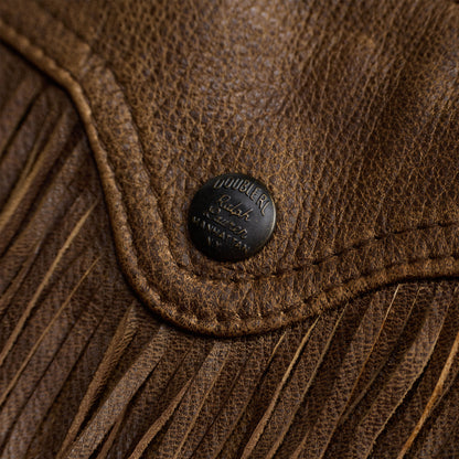 RRL by Ralph Lauren Womens Shearling-Collar Fringe Leather Jacket Vintage Brown / Tan