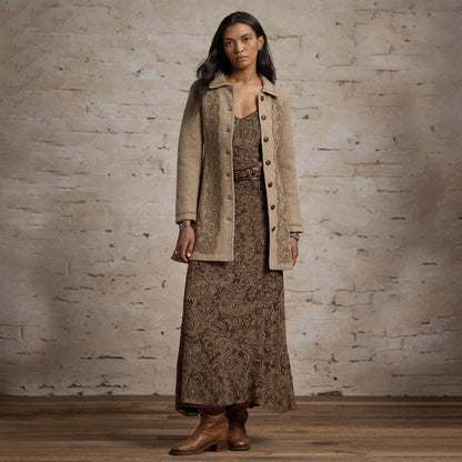 RRL by Ralph Lauren Womens Soutache-Trim Wool-Cotton Fleece Jacket Vintage Tan