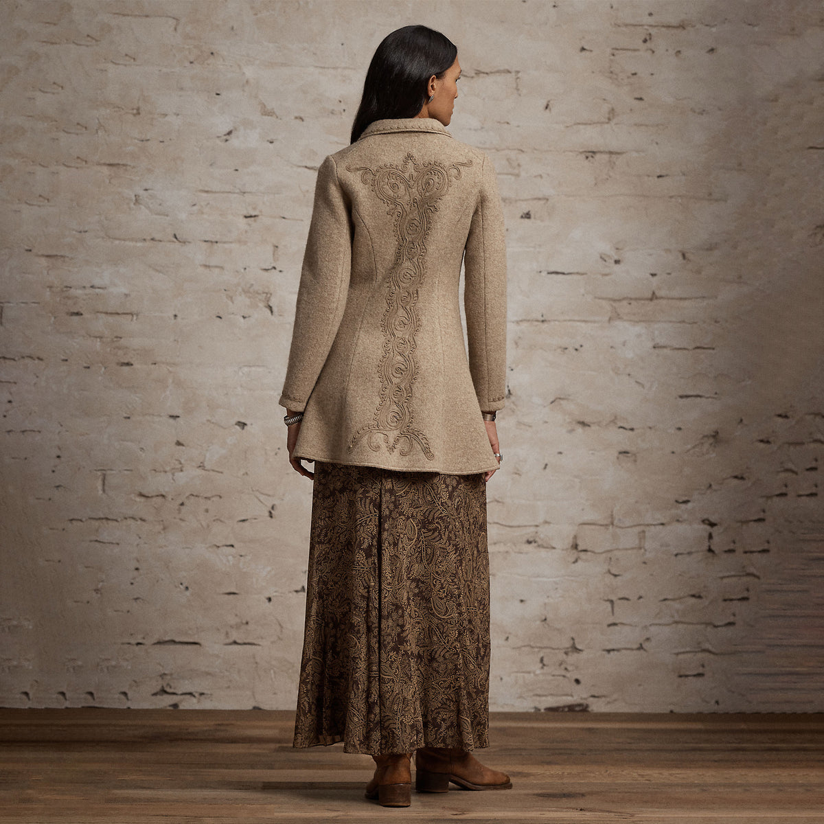 RRL by Ralph Lauren Womens Soutache-Trim Wool-Cotton Fleece Jacket Vintage Tan