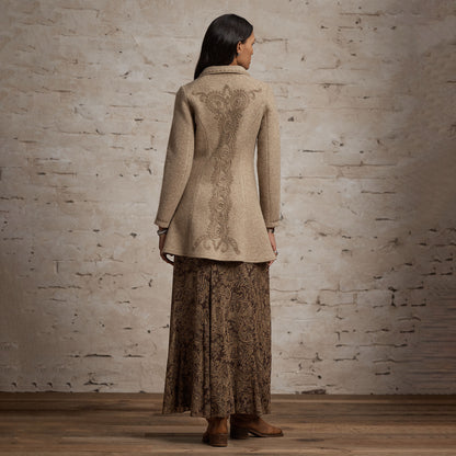 RRL by Ralph Lauren Womens Soutache-Trim Wool-Cotton Fleece Jacket Vintage Tan