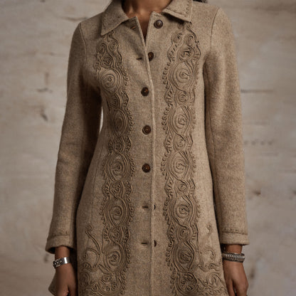 RRL by Ralph Lauren Womens Soutache-Trim Wool-Cotton Fleece Jacket Vintage Tan