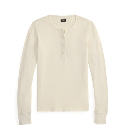 RRL by Ralph Lauren Womens Stretch Waffle-Knit Henley Shirt Antique Cream