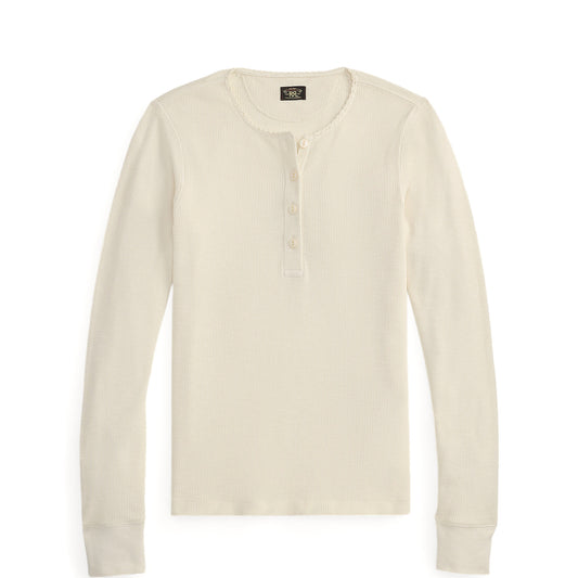 RRL by Ralph Lauren Womens Stretch Waffle-Knit Henley Shirt Antique Cream