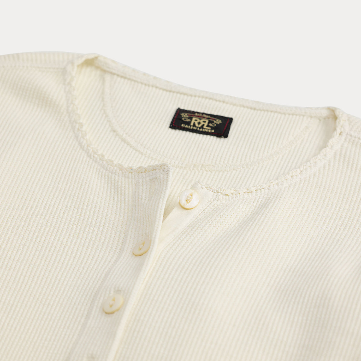 RRL by Ralph Lauren Womens Stretch Waffle-Knit Henley Shirt Antique Cream