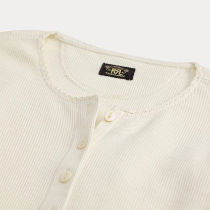 RRL by Ralph Lauren Womens Stretch Waffle-Knit Henley Shirt Antique Cream