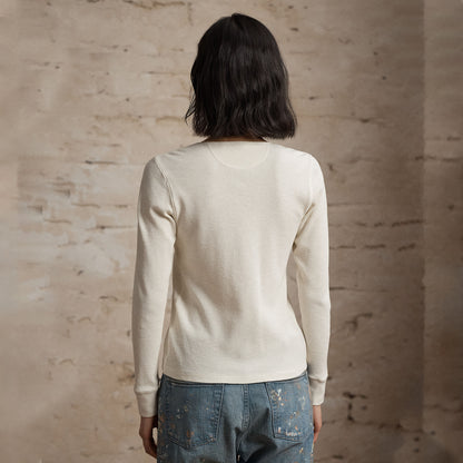 RRL by Ralph Lauren Womens Stretch Waffle-Knit Henley Shirt Antique Cream
