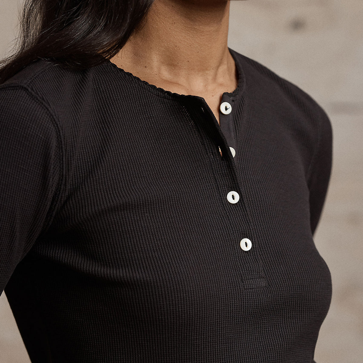 RRL by Ralph Lauren Womens Stretch Waffle-Knit Henley Shirt Sparrow Brown