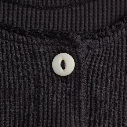 RRL by Ralph Lauren Womens Stretch Waffle-Knit Henley Shirt Sparrow Brown