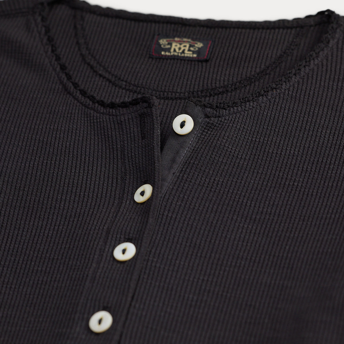 RRL by Ralph Lauren Womens Stretch Waffle-Knit Henley Shirt Sparrow Brown