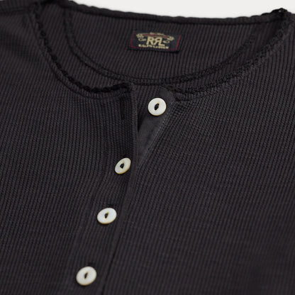 RRL by Ralph Lauren Womens Stretch Waffle-Knit Henley Shirt Sparrow Brown