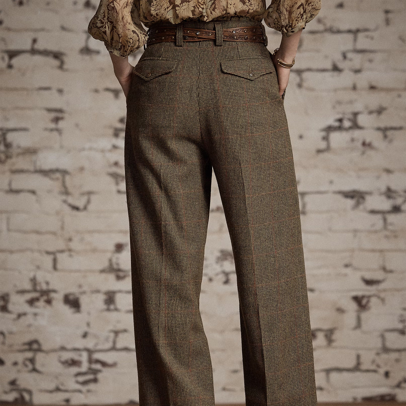 RRL by Ralph Lauren Womens Windowpane Tweed Trousers Green/Brown/Multi