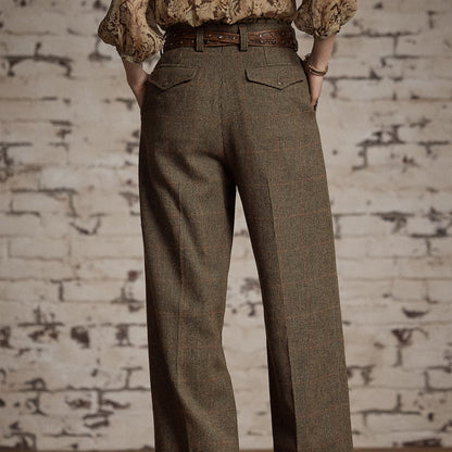 RRL by Ralph Lauren Womens Windowpane Tweed Trousers Green/Brown/Multi