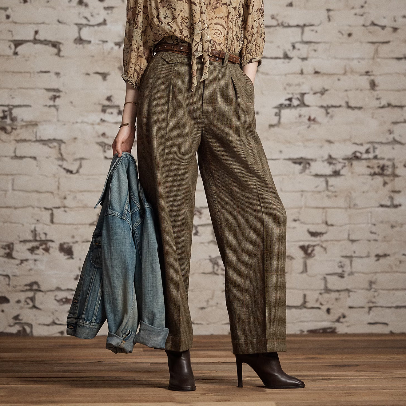RRL by Ralph Lauren Womens Windowpane Tweed Trousers Green/Brown/Multi