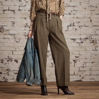 RRL by Ralph Lauren Womens Windowpane Tweed Trousers Green/Brown/Multi
