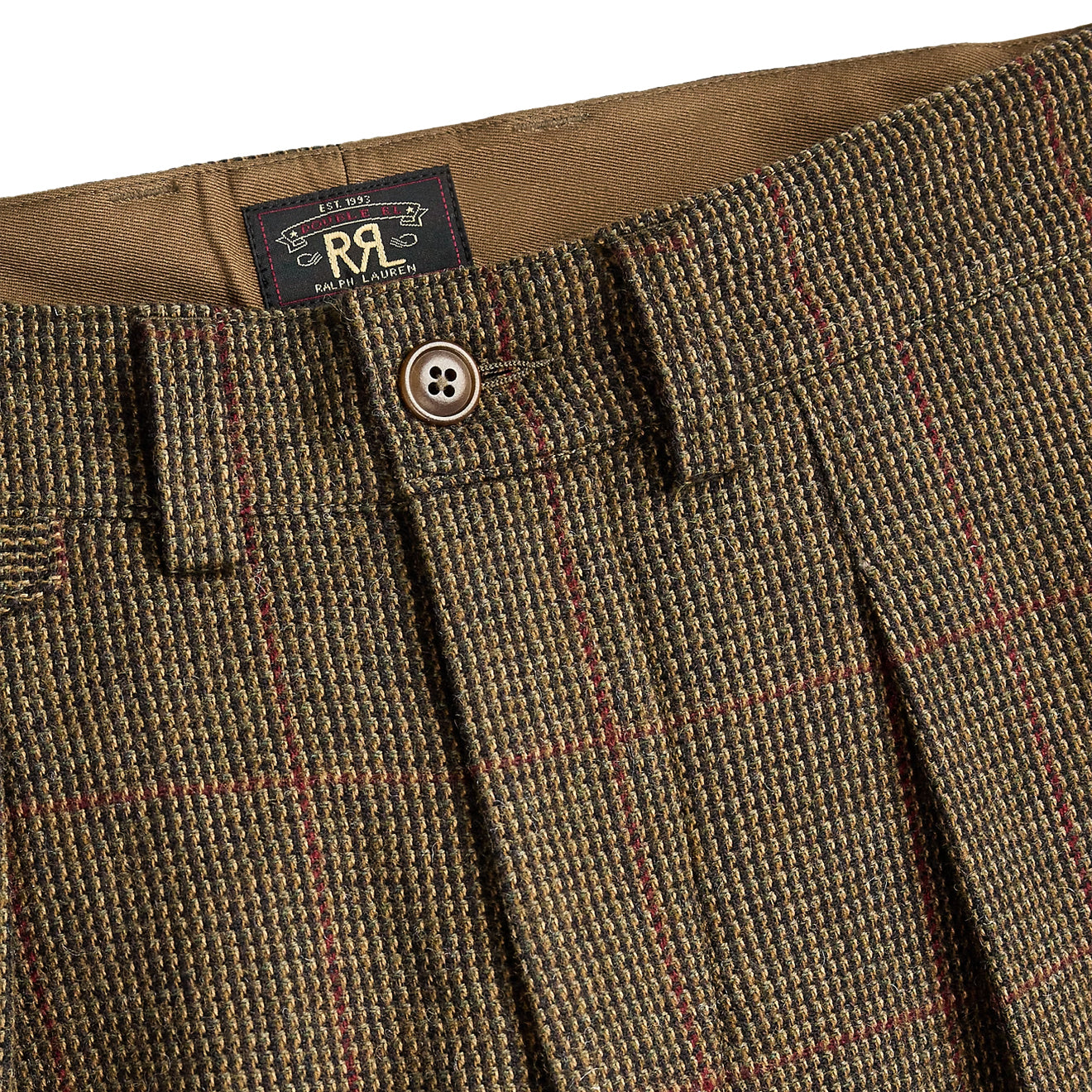 RRL by Ralph Lauren Womens Windowpane Tweed Trousers Green/Brown/Multi