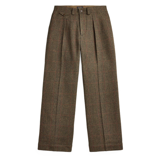 RRL by Ralph Lauren Womens Windowpane Tweed Trousers Green/Brown/Multi
