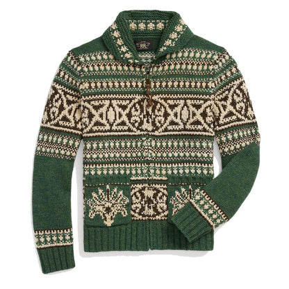 RRL by Ralph Lauren Wool Full-Zip Cardigan Green Multi - The Sporting Lodge
