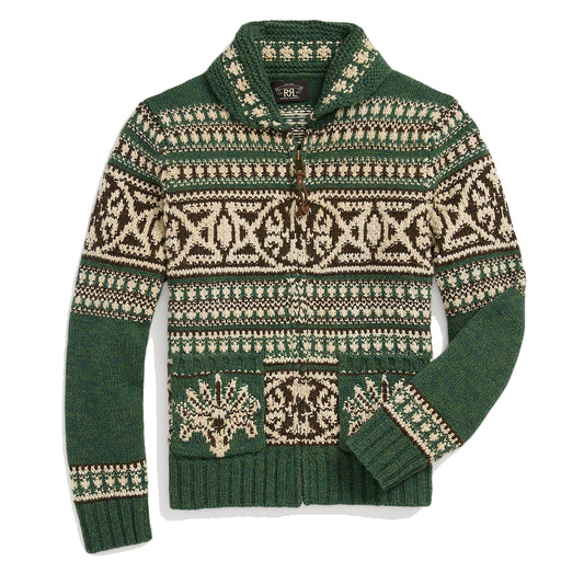 RRL by Ralph Lauren Wool Full-Zip Cardigan Green Multi - The Sporting Lodge