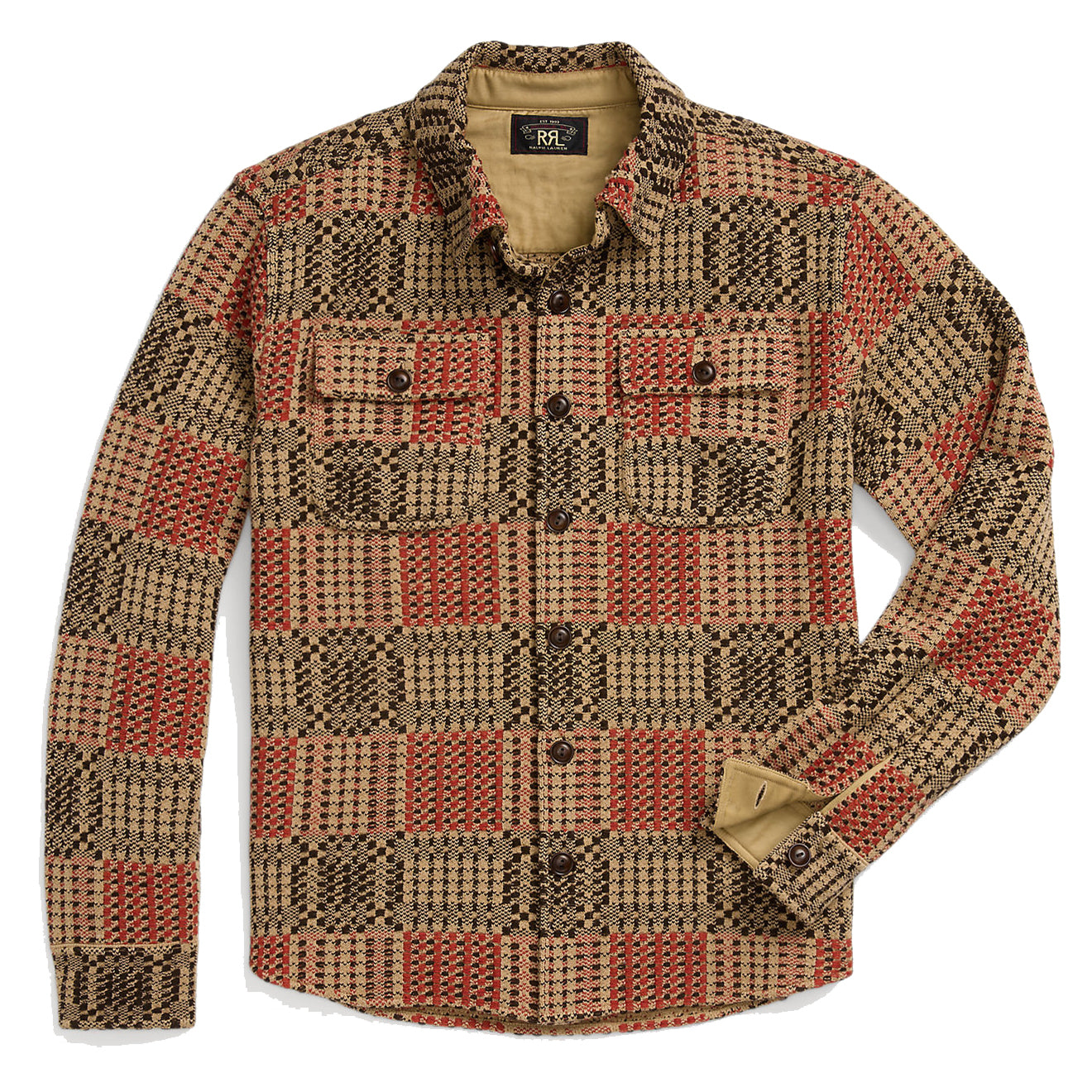 RRL by Ralph Lauren Wool Jacquard Overshirt Jumper Red/Black/Tan - The Sporting Lodge